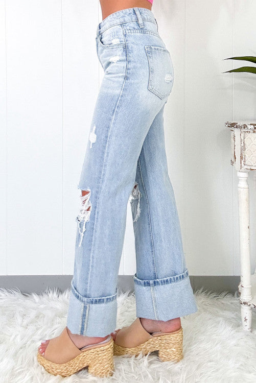 Distressed Straight Leg Jeans