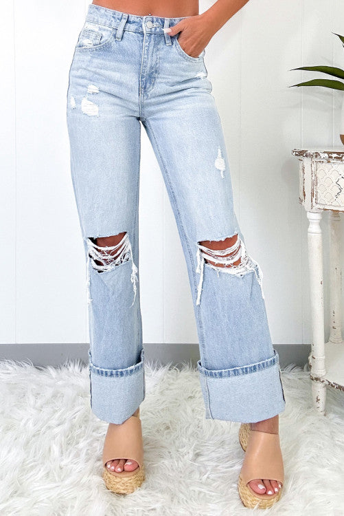 Distressed Straight Leg Jeans