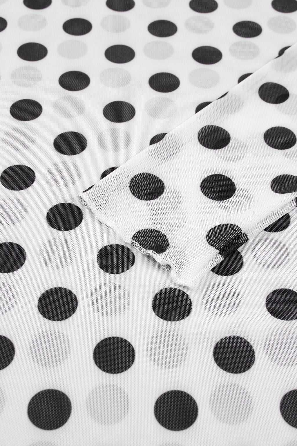 White Polka Dot Sheer Long Sleeve Round Neck Slim Top