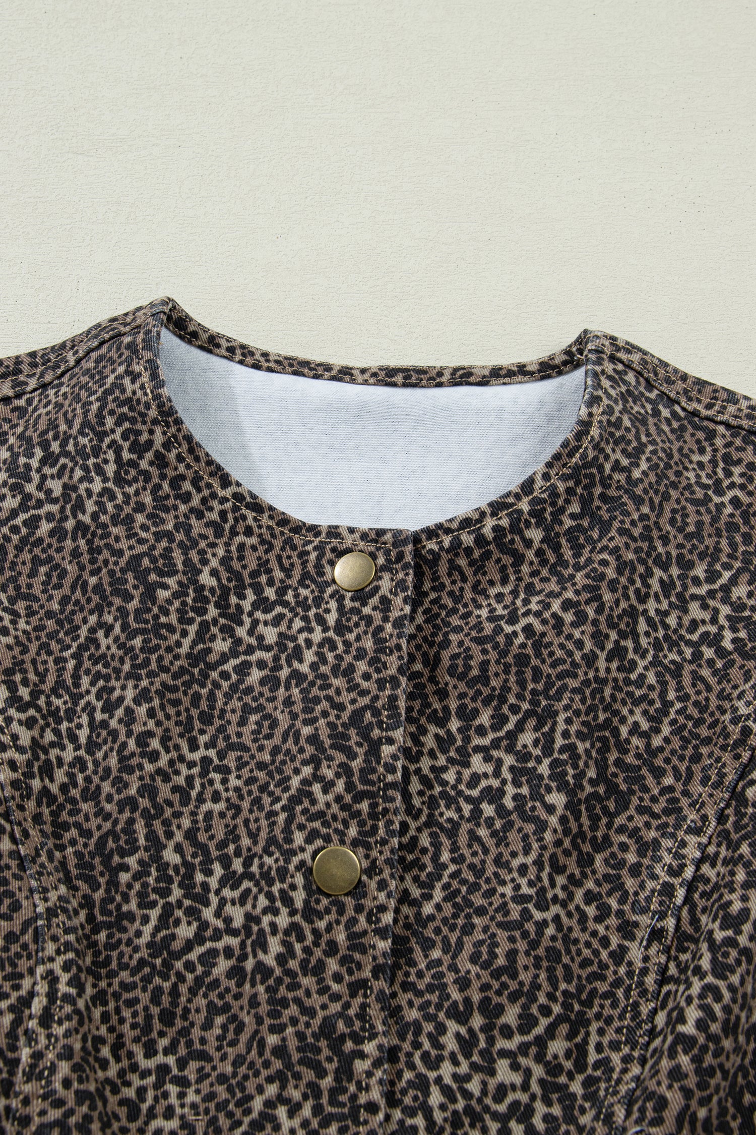 Brown Leopard Print Slim Denim Vest
