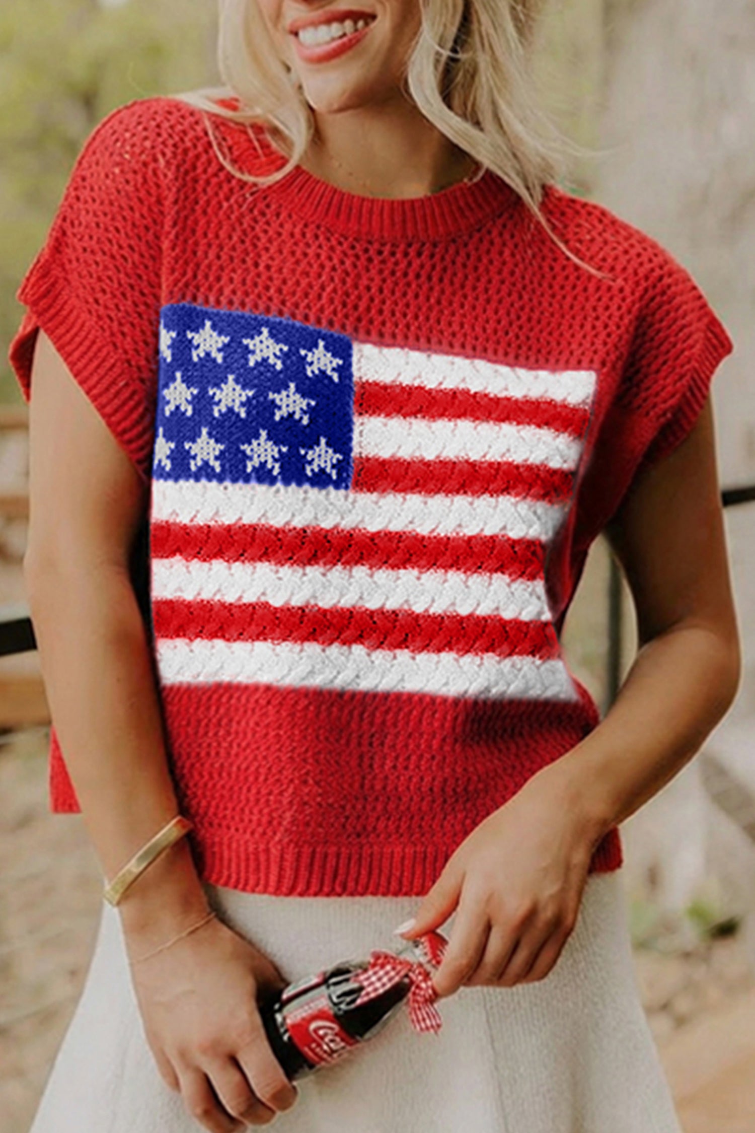 White Flag Graphic Short Sleeve Sweater Top