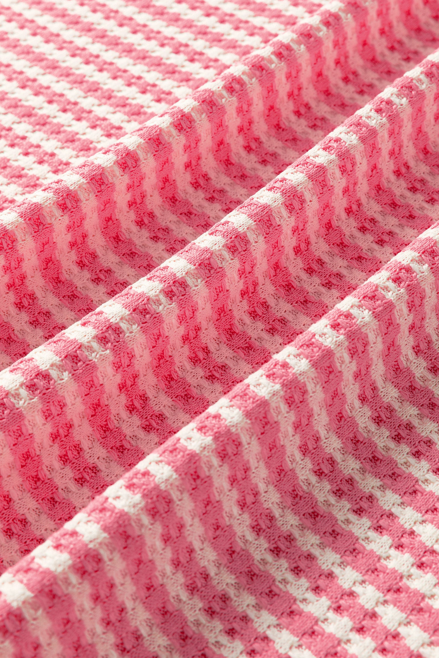 Pink Stripe Breathable Textured Knit Short 2pcs Set